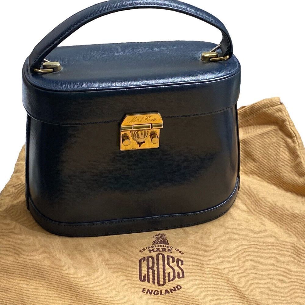 Mark Cross Vintage 1980s Benchley Bag Purse Handbag Navy Blue Leather NO KEY - Picture 10 of 11